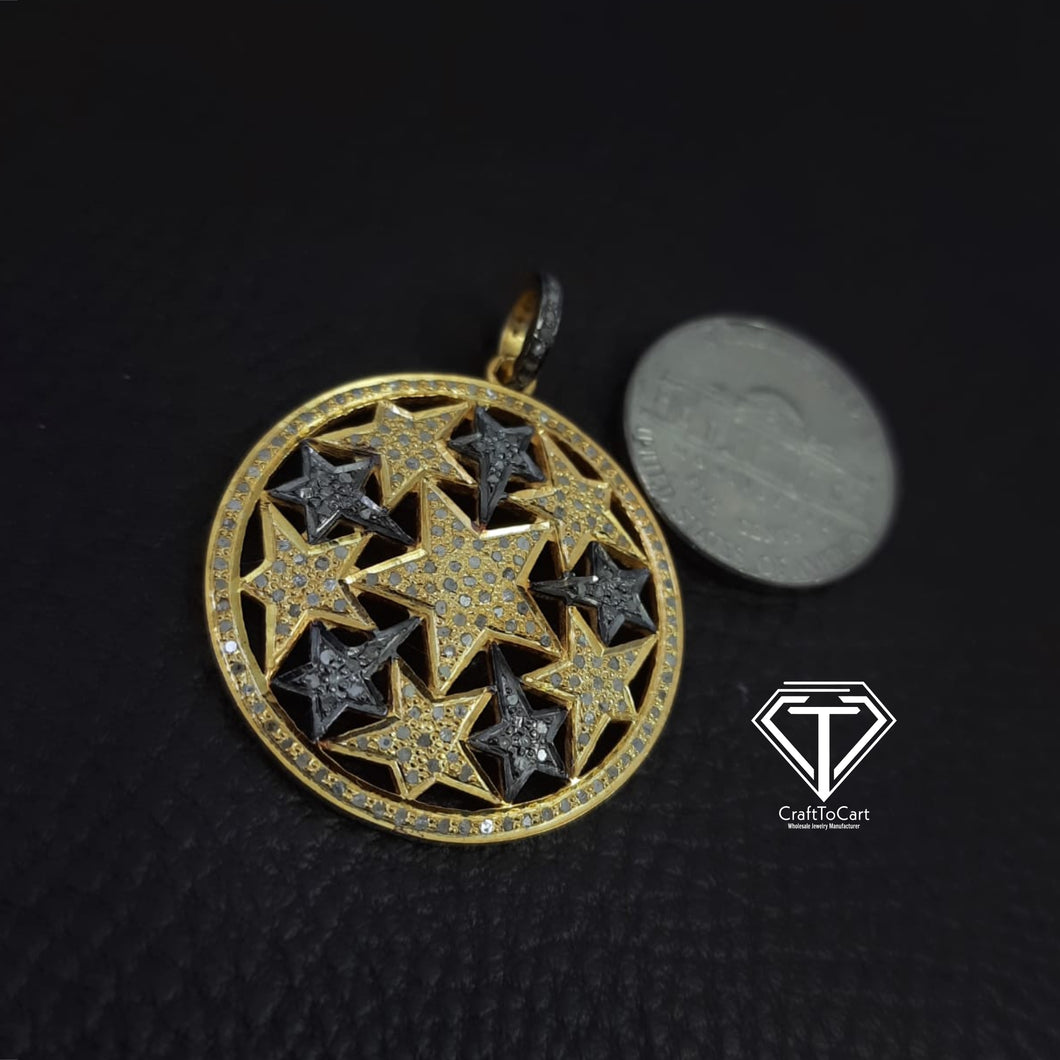 Pave Diamond Unique Round Star Pendant