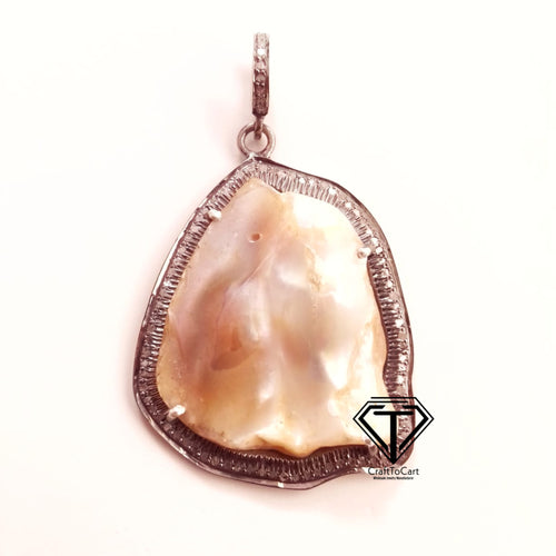 Pave Diamond Sea Shell Pendant, Handmade Jewelry - CraftToCart