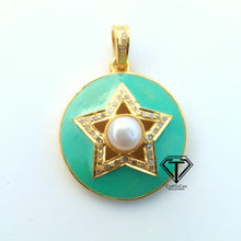 Load image into Gallery viewer, Pave Diamond Round Star Enamel Pendant - CraftToCart
