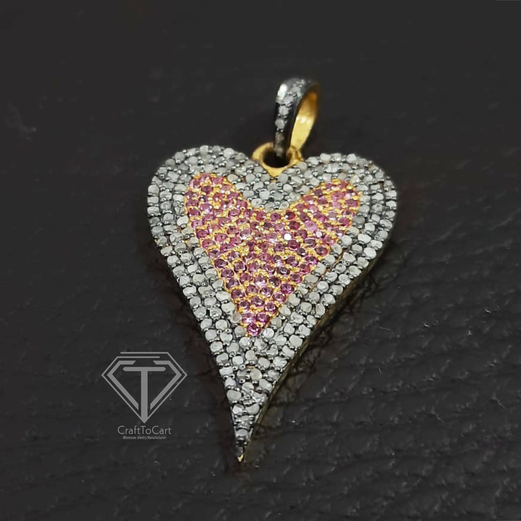 Pave Diamond Heart Pendant, Two Tone Pendant - CraftToCart