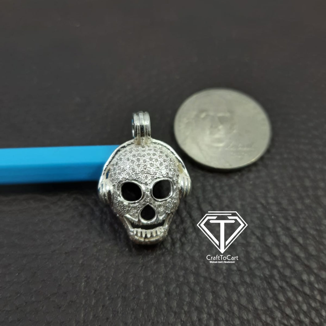 Skull Pendant, Pave Diamond Skull Charm Pendant, Jewelry Findings, Handmade Jewelry