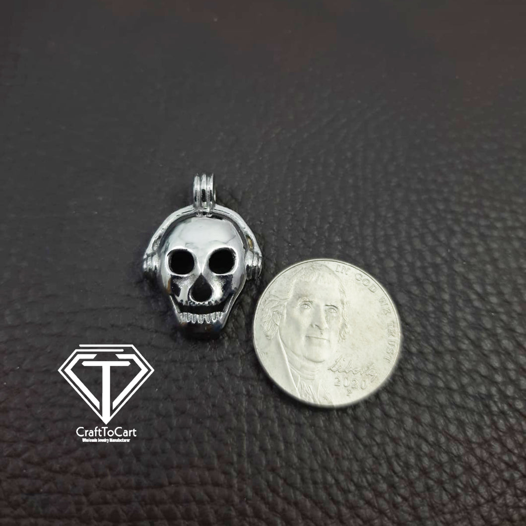 Skull Pendant, 925 Sterling Silver Skull Charm Pendant, Jewelry Findings, Handmade Jewelry