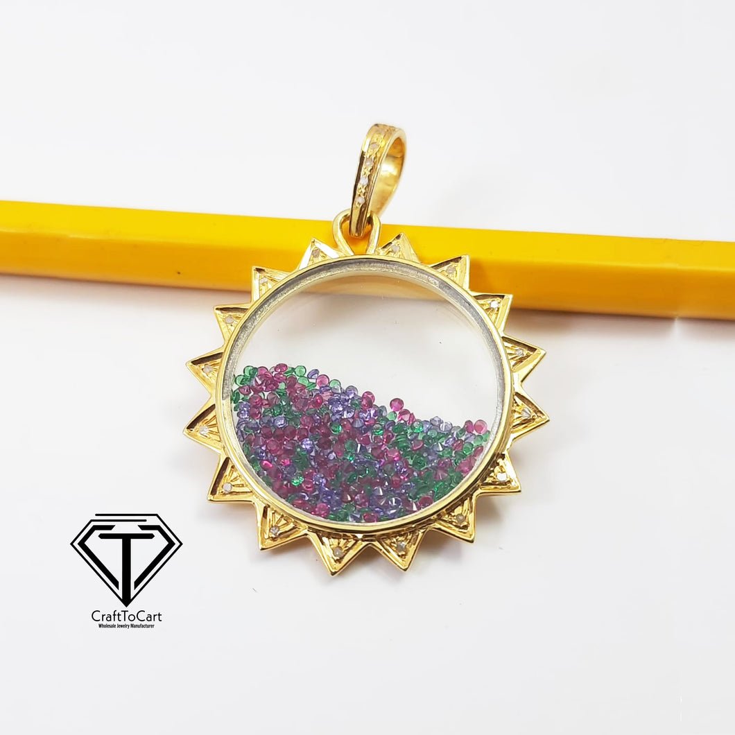 Round Sun Shaker Pendant, Multicolor Round Floating Pendant, Jewelry Findings, Handmade Jewelry