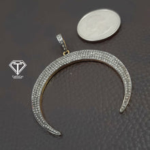 Load image into Gallery viewer, Pave Diamond Moon Pendant, Pave Diamond Pendant, 925 Sterling Silver, Moon Charm Pendant
