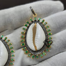 Load image into Gallery viewer, Cowrie Pendant With Emerald, Pave Diamond Sea Shell Pendant, Handmade Jewelry
