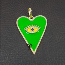 Load image into Gallery viewer, Evil Eye Heart Pendant Pave Diamond, Heart Evil Eye Enamel Diamond Pendant, Heart Enamel Pendant Necklace, Pave Diamond Jewelry
