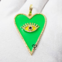 Load image into Gallery viewer, Evil Eye Heart Pendant Pave Diamond, Heart Evil Eye Enamel Diamond Pendant, Heart Enamel Pendant Necklace, Pave Diamond Jewelry
