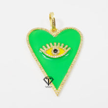 Load image into Gallery viewer, Evil Eye Heart Pendant Pave Diamond, Heart Evil Eye Enamel Diamond Pendant, Heart Enamel Pendant Necklace, Pave Diamond Jewelry
