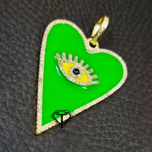 Load image into Gallery viewer, Evil Eye Heart Pendant Pave Diamond, Heart Evil Eye Enamel Diamond Pendant, Heart Enamel Pendant Necklace, Pave Diamond Jewelry
