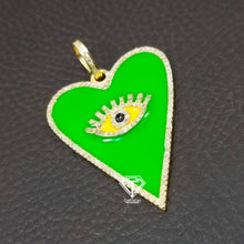 Load image into Gallery viewer, Evil Eye Heart Pendant Pave Diamond, Heart Evil Eye Enamel Diamond Pendant, Heart Enamel Pendant Necklace, Pave Diamond Jewelry
