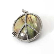 Load image into Gallery viewer, Pave Diamond Round Labradorite Stone Pendant, 925 Sterling Silver, Pave Diamond Jewelry, Handmade Jewelry
