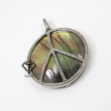 Load image into Gallery viewer, Pave Diamond Round Labradorite Stone Pendant, 925 Sterling Silver, Pave Diamond Jewelry, Handmade Jewelry
