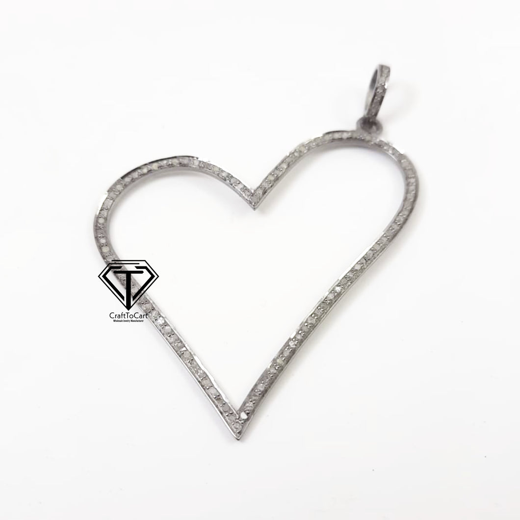 Pave Diamond Heart Pendant, 925 Sterling Silver, Diamond Findings, Pave Diamond Jewelry