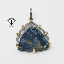 Load image into Gallery viewer, Pave Pietersite Stone Pendant, 925 Sterling Silver, Pave Diamond Jewelry, Handmade Jewelry
