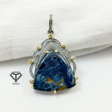 Load image into Gallery viewer, Pave Pietersite Stone Pendant, 925 Sterling Silver, Pave Diamond Jewelry, Handmade Jewelry
