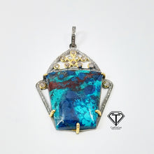 Load image into Gallery viewer, Pave Blue Jasper Stone Pendant, 925 Sterling Silver, Pave Diamond Jewelry, Handmade Jewelry
