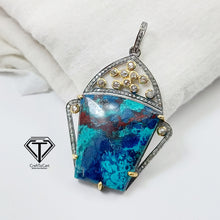 Load image into Gallery viewer, Pave Blue Jasper Stone Pendant, 925 Sterling Silver, Pave Diamond Jewelry, Handmade Jewelry
