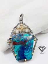 Load image into Gallery viewer, Pave Blue Jasper Stone Pendant, 925 Sterling Silver, Pave Diamond Jewelry, Handmade Jewelry
