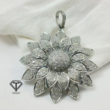 Load image into Gallery viewer, Pave Diamond Flower Pendant, 925 Sterling Silver Flower Charm Pendant, Jewelry Findings, Handmade Jewelry
