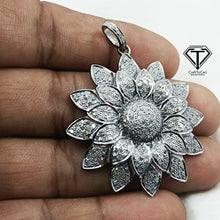 Load image into Gallery viewer, Pave Diamond Flower Pendant, 925 Sterling Silver Flower Charm Pendant, Jewelry Findings, Handmade Jewelry
