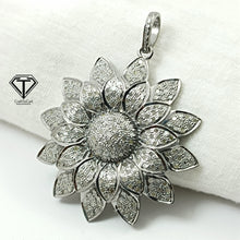 Load image into Gallery viewer, Pave Diamond Flower Pendant, 925 Sterling Silver Flower Charm Pendant, Jewelry Findings, Handmade Jewelry
