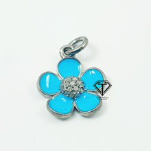 Load image into Gallery viewer, Enamel flower Pendant, 925 Sterling Silver Pave Diamond Enamel Flower Charm Pendant, Enameled Flower Pendant, Diamond Pendant Jewelry
