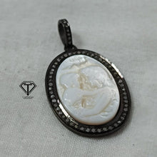 Load image into Gallery viewer, Pave Diamond Mother&#39;s Days Pendant, Mother Of Pearl Stone Pendant
