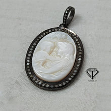 Load image into Gallery viewer, Pave Diamond Mother&#39;s Days Pendant, Mother Of Pearl Stone Pendant
