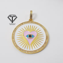 Load image into Gallery viewer, Pave Diamond Enamel Heart Pendant, 925 Sterling Silver Round Enamel Eye Heart Charm Pendant
