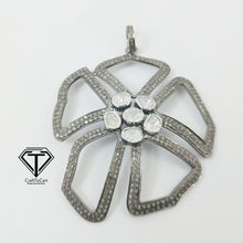 Load image into Gallery viewer, Polki Flower Charm Pendant In 925 Sterling Silver, Pave Diamond Polki Pendant
