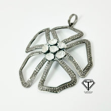 Load image into Gallery viewer, Polki Flower Charm Pendant In 925 Sterling Silver, Pave Diamond Polki Pendant
