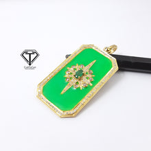 Load image into Gallery viewer, Rectangle Emerald Enamel Pendant, Pave Diamond Rectangle Enamel Pendant
