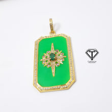 Load image into Gallery viewer, Rectangle Emerald Enamel Pendant, Pave Diamond Rectangle Enamel Pendant
