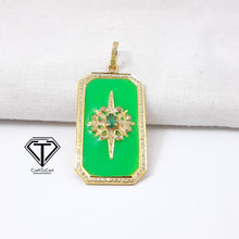 Load image into Gallery viewer, Rectangle Emerald Enamel Pendant, Pave Diamond Rectangle Enamel Pendant
