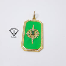 Load image into Gallery viewer, Rectangle Emerald Enamel Pendant, Pave Diamond Rectangle Enamel Pendant
