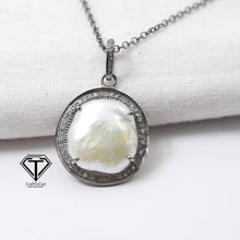 Load image into Gallery viewer, Personalized Gift, Pave Diamond Pearl Pendant, Pave Findings, Sterling Silver Pendant, Natural Round Pendant
