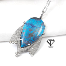 Load image into Gallery viewer, Pave Diamond Azurite Pendant, 925 Sterling Silver, Pave Diamond Jewelry, Handmade Jewelry
