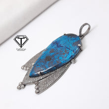 Load image into Gallery viewer, Pave Diamond Azurite Pendant, 925 Sterling Silver, Pave Diamond Jewelry, Handmade Jewelry
