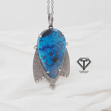 Load image into Gallery viewer, Pave Diamond Azurite Pendant, 925 Sterling Silver, Pave Diamond Jewelry, Handmade Jewelry
