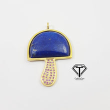 Load image into Gallery viewer, Pink Sapphire Lapis Mushroom Pendant, 925 Sterling Silver, Pave Sapphire Jewelry, Handmade Jewelry
