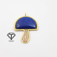 Load image into Gallery viewer, Pink Sapphire Lapis Mushroom Pendant, 925 Sterling Silver, Pave Sapphire Jewelry, Handmade Jewelry
