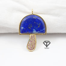 Load image into Gallery viewer, Pink Sapphire Lapis Mushroom Pendant, 925 Sterling Silver, Pave Sapphire Jewelry, Handmade Jewelry
