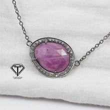 Load image into Gallery viewer, Pave Rutilated Ruby Stone Pendant, 925 Sterling Silver, Pave Diamond Jewelry, Handmade Jewelry
