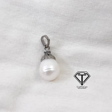 Load image into Gallery viewer, Pave Diamond Pearl Pendant, Pave Findings, Sterling Silver Pendant, Natural Round Pendant
