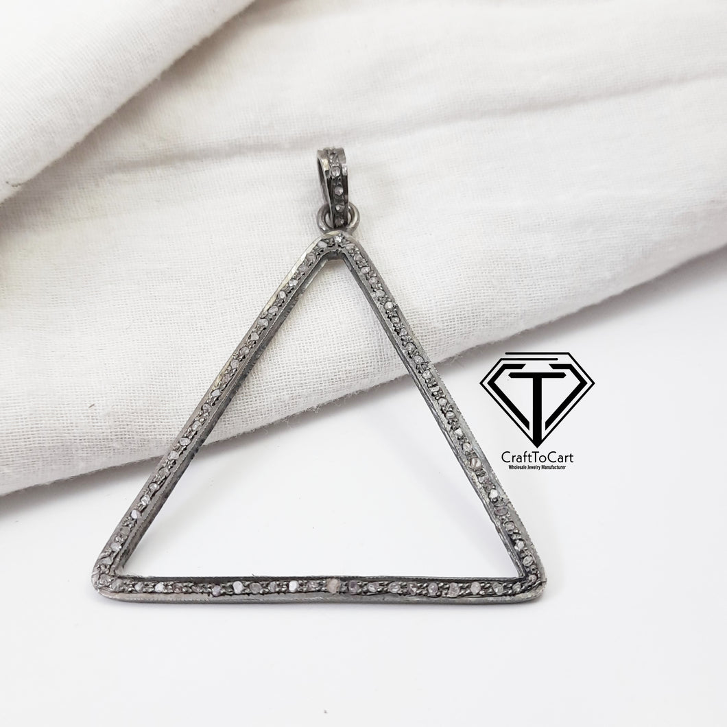 Pave Diamond Triangle Pendant, Pave Triangle Shape Pendant, 925 Sterling Silver, Diamond Jewelry