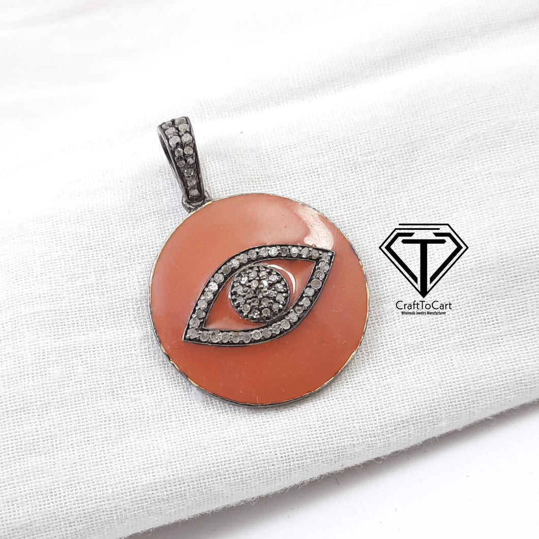 Enamel Pendant, Pave Diamond Enamel Evil Eye Pendant