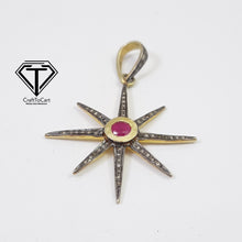 Load image into Gallery viewer, Pave Diamond Sunburst Pendant, Pave Sun Pendant, 925 Sterling Silver, Diamond Jewelry
