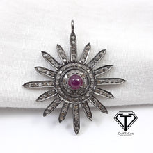 Load image into Gallery viewer, Pave Diamond Starburst Pendant, Pave Starburst Pendant, 925 Sterling Silver, Diamond Jewelry
