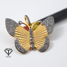 Load image into Gallery viewer, Pave Diamond Butterfly Pendant, 925 Sterling Silver, Diamond Findings, Pave Diamond Jewelry
