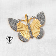 Load image into Gallery viewer, Pave Diamond Butterfly Pendant, 925 Sterling Silver, Diamond Findings, Pave Diamond Jewelry
